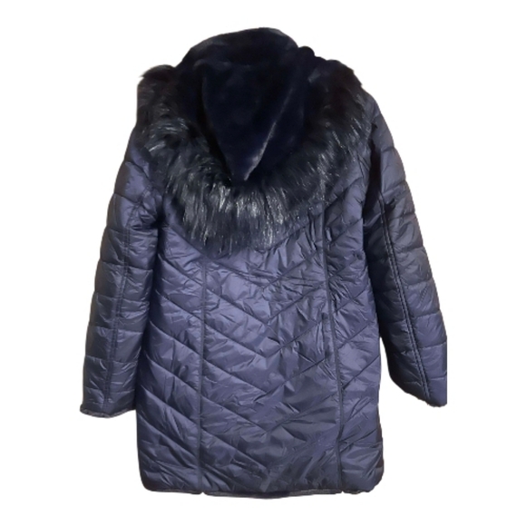 Dennis Basso Reversible Faux Fur & Quilted Hooded Coat – Navy – XS - Picture 4 of 6